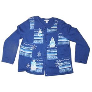 Womens Christmas Sweater Button Size XL Snowflake Snowman Christopher Banks